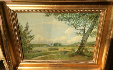 NOT SOLD. E. Rasmussen Eilersen: Landscape. Unsigned. Oil on canvas. Frame size 35 x 45...