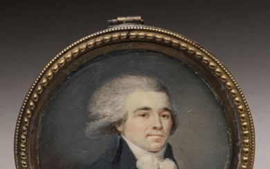 ECOLE FRANCAISE de la fin du XVIIIème siècle. Portrait d'homme en perruque. Miniature ronde. D....