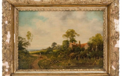 EDWIN COLE, United Kingdom, 19th Century, A figure on a county path., Oil on board, 12" x 16". Framed 16" x 20".