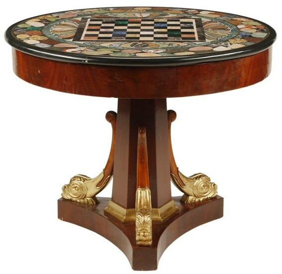EMPIRE STYLE SPECIMEN MARBLE TOP GAMES TABLE