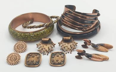 ENAMEL ON COPPER JEWELRY; Four Bracelets And Four Pair Earrings