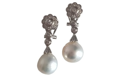 Earrings - 18 kt. White gold Diamond (Natural) - Pearl