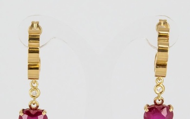 Earrings - 18 kt. Yellow gold Diamond (Natural) - Ruby