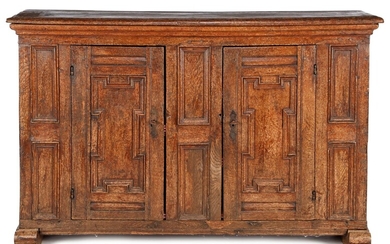 (-), Oak 2-door cabinet with profile frames around...