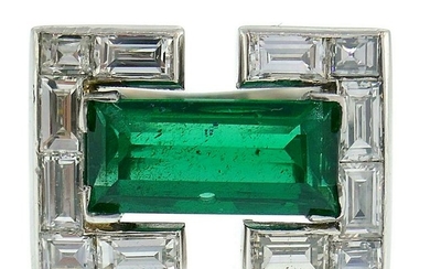Emerald Diamond Platinum RING Art Deco Revival