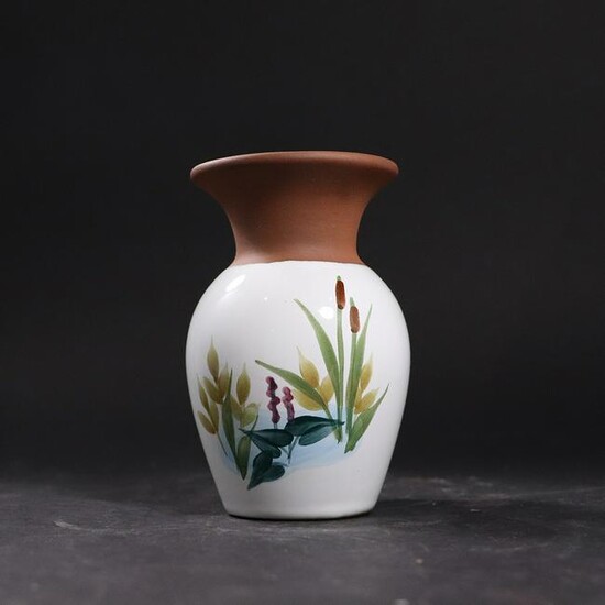Emerson Creek Pottery, Redware Vase Hand Paint Floral