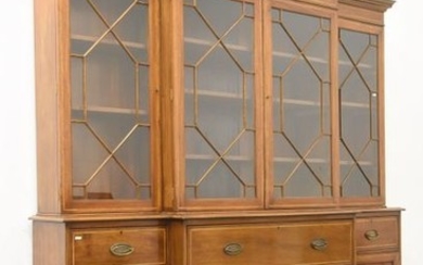 English glazed bookcase secretary in polished mahogany (Ht.225...