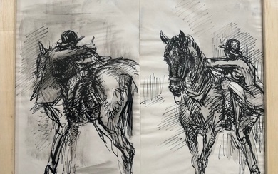 [Équitation]. José Luis REY VILA (1910-1983) Deux dessins à l'encre sur papier représentant un jockey...