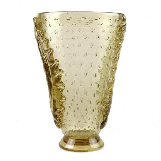 Ercole Barovier Murano Amber Piumato Art Glass Vase