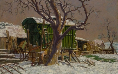 Eric Hesketh Hubbard, British 1892-1957 - The wheelwrights in snow; oil on canvas, signed lower right 'Hesketh Hubbard', 46 x 61 cm (ARR) Provenance: Christie's, London, 2nd October 1979, lot 79