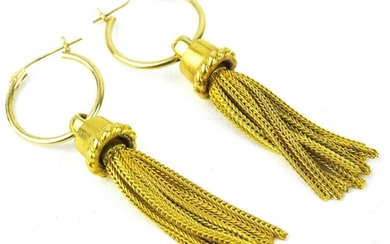Estate 14KT Yellow Gold Hoop Earrings w Tassels