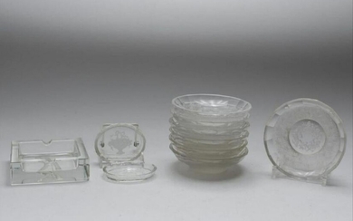 Etched Frosted Crystal & Glass, Group Of 10 Pieces