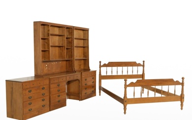 Ethan Allen "American Traditional" Maple Bed, Chests and Bookcases