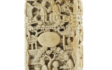 Etui à cartes en ivoire, Chine, Canton, XIXe s., 8x4,5 cm