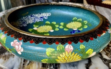 Exquisite vintage Large Chinese Cloisonné Bowl 12 inches dia