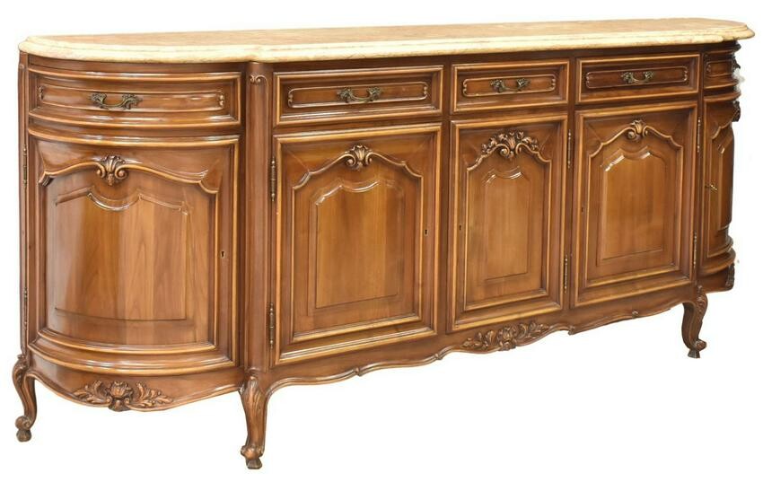 FRENCH LOUIS XV STYLE MARBLE-TOP WALNUT SIDEBOARD