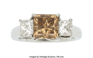 Fancy Orange-Brown Diamond, Diamond, Platinum Ring Stones: Square brilliant-cut...