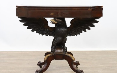 Federal Style Carved Eagle Pedestal Card Table