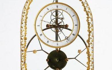 Fine French Empire Glass-Plated Skeleton Timepiece of Long Duration with Calendar