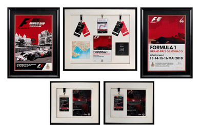 Five framed 2009 and 2010 Monaco Grand Prix displays and...
