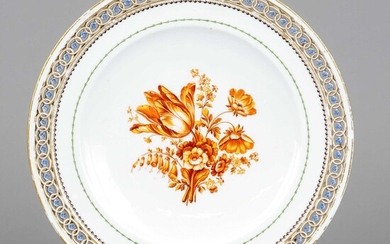 Flat plate, Meissen, Marcolini mark 1784-1817, 1st choice, in the mirror floral painting in