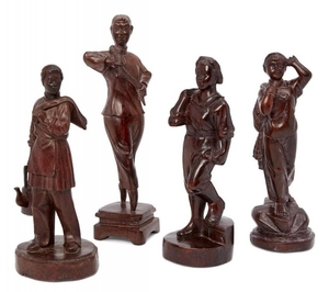 Four Chinese carved wood Cultural Revolution workers,...