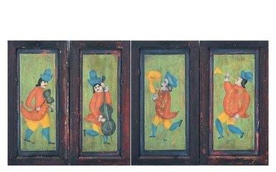 Four Folk Art Painted Wood Door Panels.