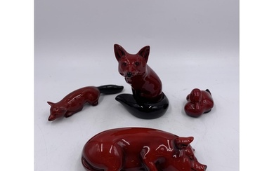 Four Royal Doulton Flambé animal figurines