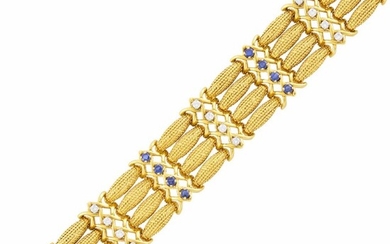 Four Strand Gold, Diamond and Sapphire Link Bracelet