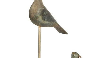 Four painted wood decoy wood pigeons, late 19th/early 20th century