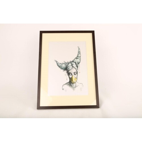 Framed horn like hair lady with yellow duck mouth. by Pohigs...