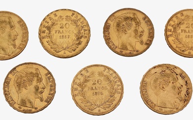 France. Napoleon III, Seven gold 20 Francs, 4 x 1856, 3 x 1857, (7)