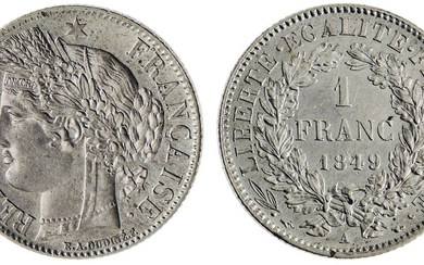 France. Second Republic. Franc, 1849 A. Paris. Ceres/Liberty head left, rev. Value and date wit...