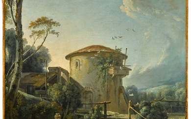 François Boucher A capriccio view of a mill and a...