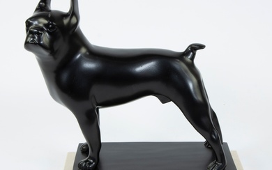 François POMPON (1855-1933)(after), sculpture in bronze with black patina 'Toy Boston terrier', signed Pompon and stamp of bronze caster, posthumous edition, numbered 7/48