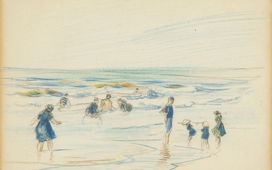 Frank Emanuel, French 1865-1948- Les gens à la plage, 1887; pencil, signed lower left, 16x23cm (ARR) Provenance: J.P.L Fine Arts, London; Private collection, London