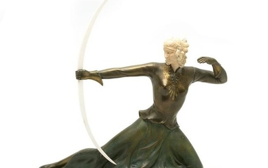 French Art Deco Bronze Huntress, Signed.