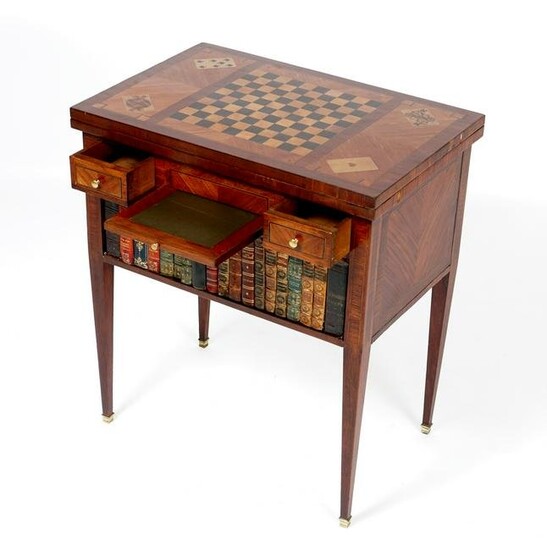 French Checkerboard Top Marquetry Games Table