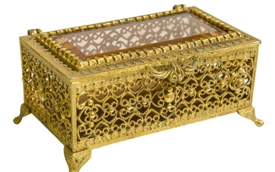 French Gilded Metal Hinged Jewelry Box