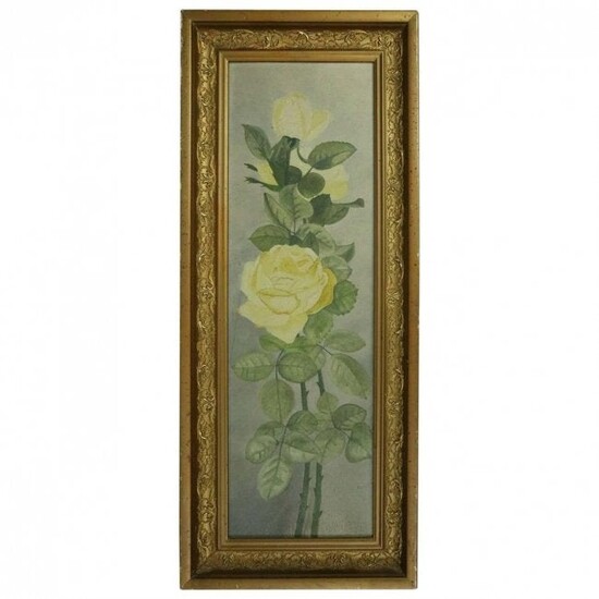 French Oil on Board Still Life of Roses Yard Long c1900
