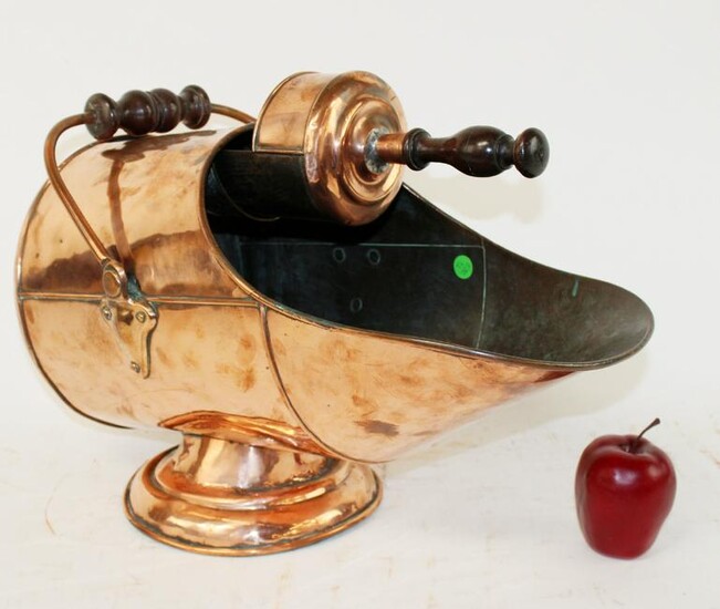 French copper coal scuttle with scoop