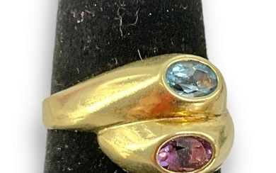 Funky 14kt Gold and Duo of Semi-Precious Stones Ring