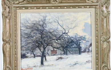 GUILBERT Narcisse. (1878-1942). ÉCOLE DE ROUEN. « Paysage de neige ». Huile sur panneau signée....