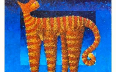 LARGE SURREAL CAT PAINTING BY GUSTAVO BRICENO