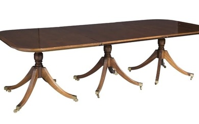 George III Style Walnut Triple-Pedestal Dining Table