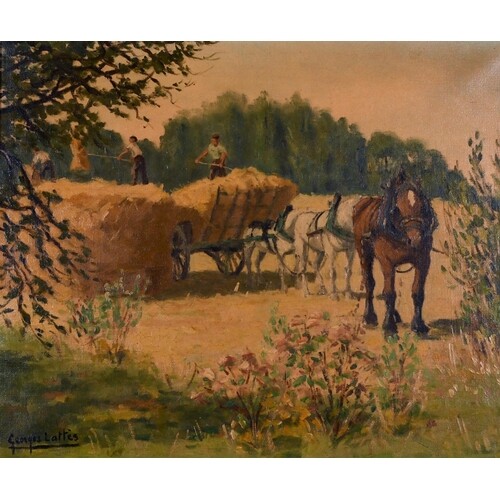 George Lattes (20th Century) French. A Harvesting Scene, Oil...