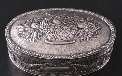 German 800 Silver Hinged Oval Box With Floral Motifs, Late 19th to Early 20th C.