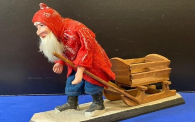 German Santa Pulling Cart Figure