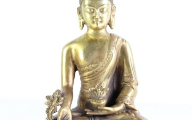 Gilded Cast Metal Buddha In The 'Medicine'Position H:21cm