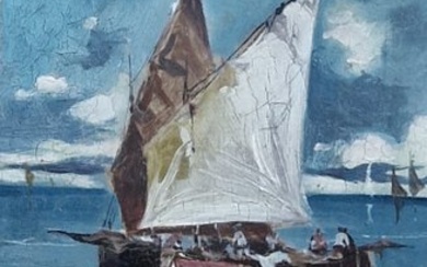 Giovanni Mollica (XIX-XX) - Marina con barche in primo piano